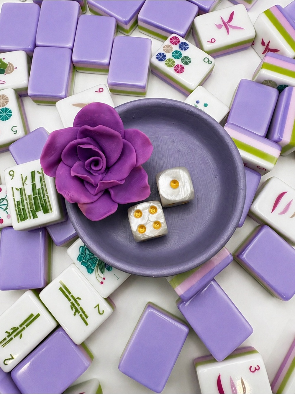 Mahjong Dice Dish with Purple Flower -  trinket Bundle any 2 items for 25% off
